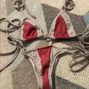 NWT Two-Tone Brazilian Bikini Set in Taupe and Pink Sx S